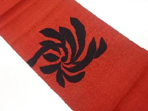 手織り真綿紬抽象葉模様刺繍名古屋帯